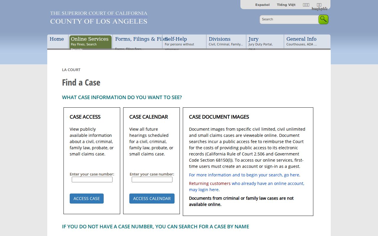 Claremont residents directory route through Los Angeles Superior Court case search