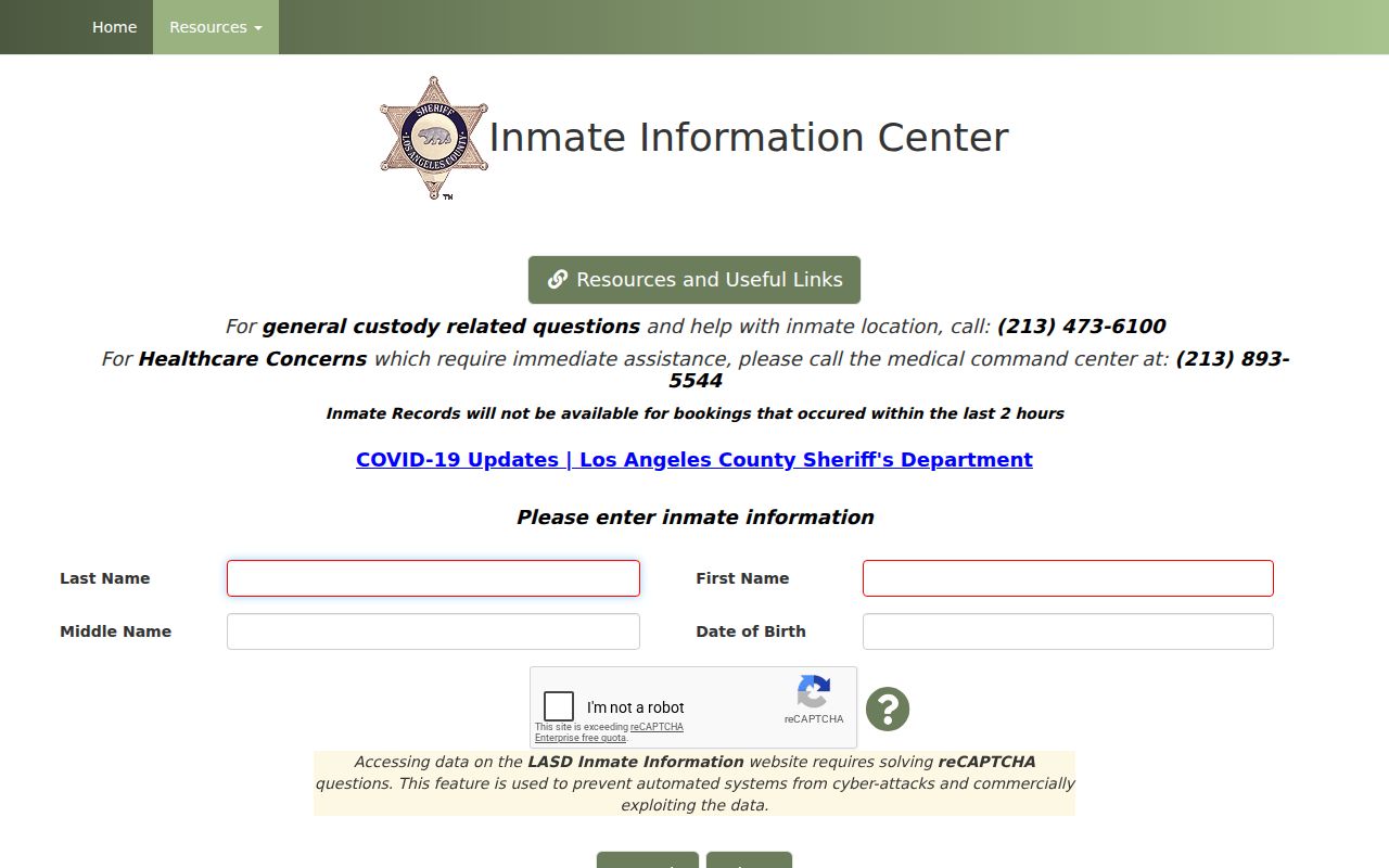Claremont previous residents Los Angeles County Sheriff inmate locator