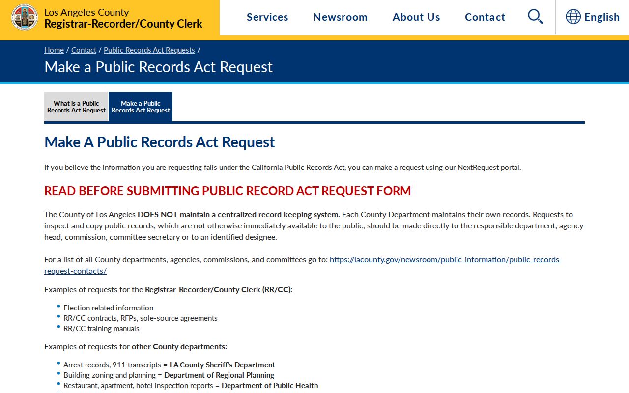 Claremont previous residents Los Angeles County public records request