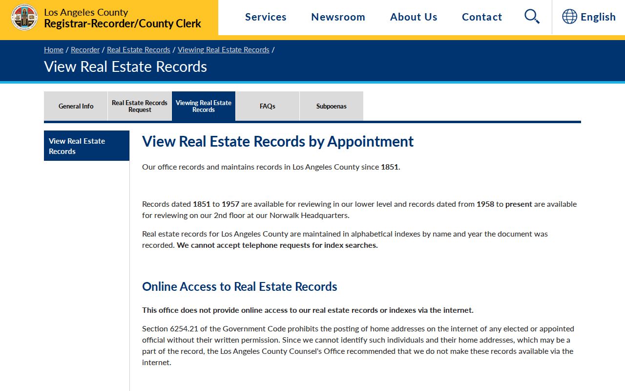 Claremont street directory view of recorded real estate documents
